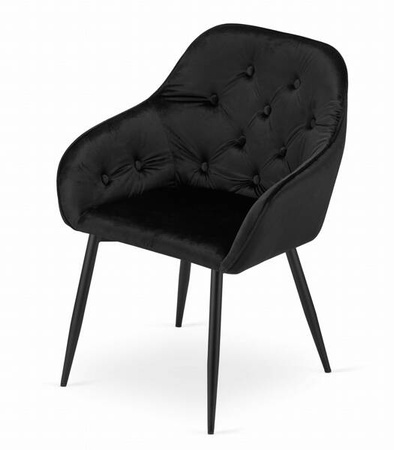 Czarne krzesła welurowe FORIO - Tapicerowane krzesła z podłokietnikami do jadalni (zestaw 2)