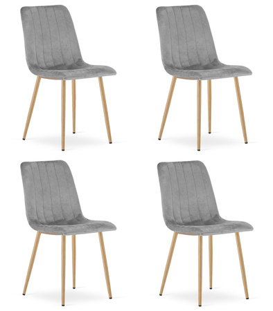 "Krzesło LAVA - jasny szary aksamit / nogi kolor drewna x 4"