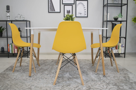 Plastikowe krzesło OSAKA - Nowoczesne, musztardowe krzesło na jasnych nogach
