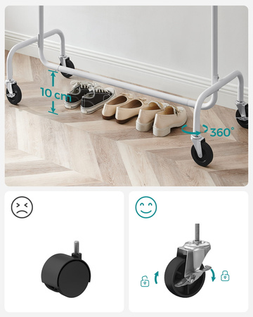 Metalowy stojak na ubrania na kółkach - Biały wieszak na ubrania - SONGMICS HSR011W01V1