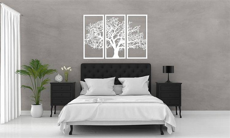 DEKORACYJNY TRYPTYK AŻUROWY, DRZEWO ŻYCIA, DEKORACJA ŚCIENNA 3D, ORNAMENT, 80 x 120 cm, CZARNY