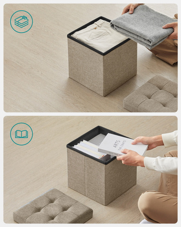 Beżowa składana pufa ze schowkiem - Tapicerowana pufa do przechowywania SONGMICS LSF028K01