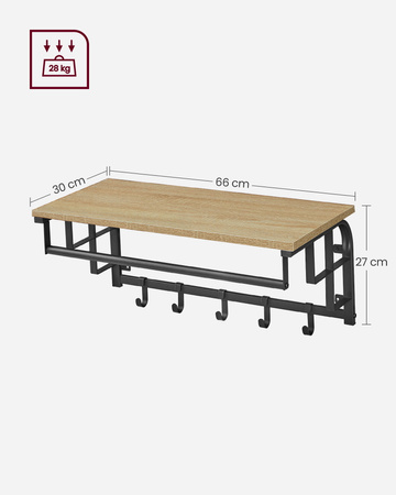Wieszak ścienny z półką - Industrialna półka wisząca (Dąb Sonoma) VASAGLE LCR012B11