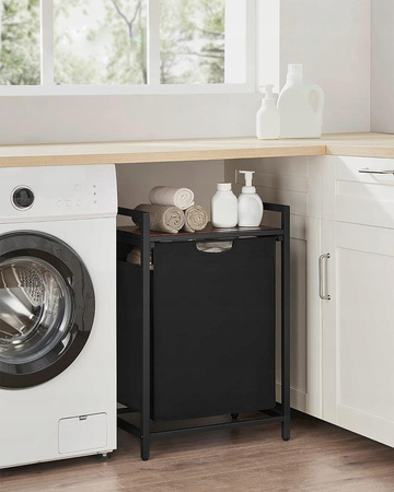 Czarny pojemnik na pranie z regałem - Wolnostojący kosz na bieliznę - VASAGLE BLH101B01