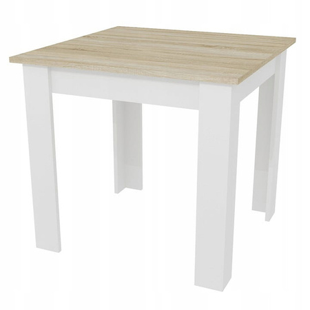 Praktyczny zestaw stół i 4 krzesła: Kwadratowy stół dąb sonoma 80x80 i 4 szare krzesła MARK