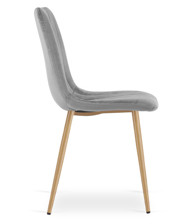 "Krzesło LAVA - jasny szary aksamit / nogi kolor drewna x 3"