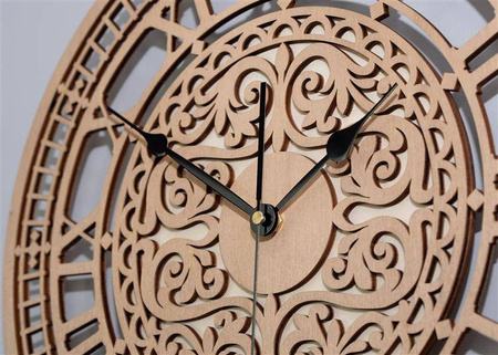 Oryginalny zegar ścienny WIKTORIAŃSKI z piękną ażurową tarczą w kolorze drewna wiąz, ORNAMENTI