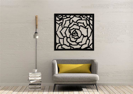 DEKORACYJNY PANEL AŻUROWY, ROSETTE, DYPTYK,DEKORACJA ŚCIENNA 3D, CZARNY