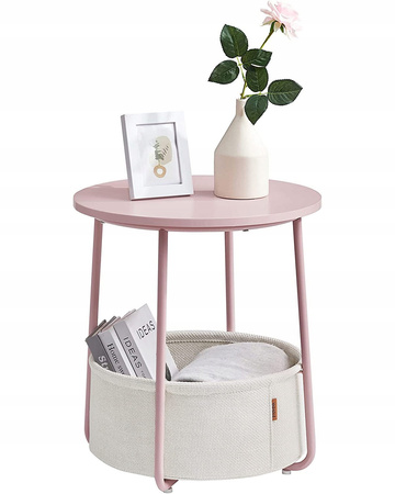 Różowy okrągły stolik kawowy z koszem 45 cm - Stolik ze schowkiem - SONGMICS - LET223R61