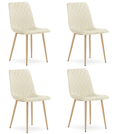 "Krzesło TURIN - jasny beż aksamit / nogi kolor drewna x 4"