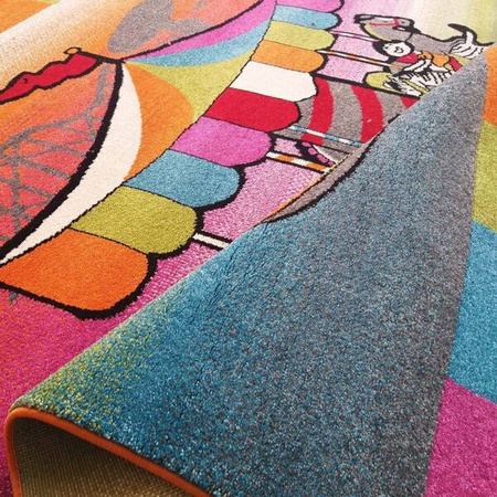 Dywan dziecięcy z atestem Karuzela z kolorami Bella 116 niebieski różowy 400x400 cm