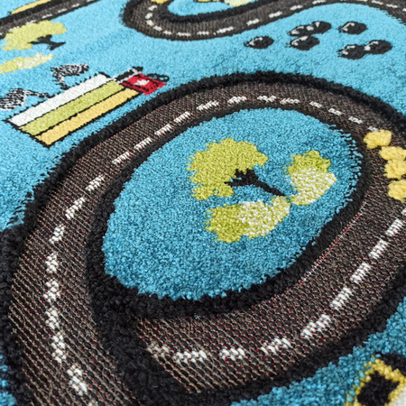 Dywan sensoryczny dla chłopca Tor Samochodowy Niebieski Color Kids 04 100x150 cm