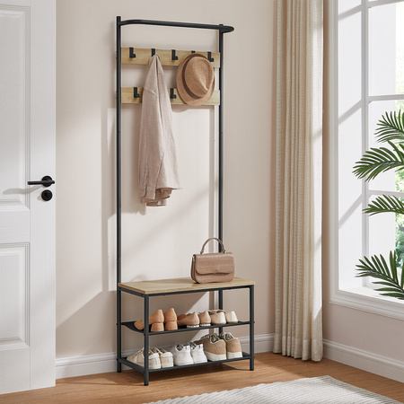 Stojący wieszak na ubrania z półką na buty i siedziskiem (Dąb Sonoma) VASAGLE HSR411B11