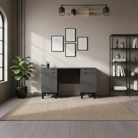 Biurko z dwoma szafkami VERYSIMPL B-MODEL-1 — konfigurowane biurko z szerokim blatem (140–160 cm)