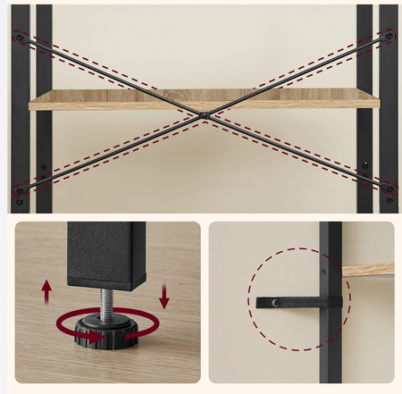 Brązowy regał na książki Loft - Rustykalny regał z półkami (Dąb Sonoma) VASAGLE LLS060B11