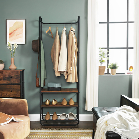 Stojący wieszak na ubrania z półkami - Garderoba stojąca, rustykalny stojak VASAGLE HSR81BX