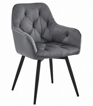 Krzesło JORK360 ciemnoszare obrotowe – z aksamitu, na czarnych metalowych nogach