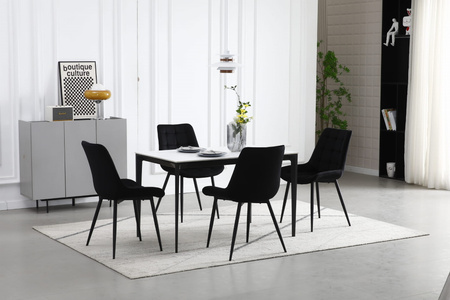 Czarne welurowe krzesło BERA z wygiętym siedziskiem - Pikowane krzesło do jadalni