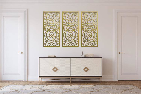 DEKORACYJNE PANELE AŻUROWE, ZESTAW 3 DEKORÓW, LOTOS STYLE, DEKORACJA ŚCIENNA 3D, 90 x 126 cm, ZŁOTY