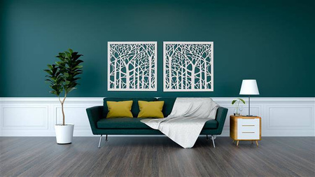 DEKORACYJNY PANEL AŻUROWY, FOREST, DRZEWA, DEKORACJA ŚCIENNA 3D, ORNAMENT, DYPTYK , CZARNY