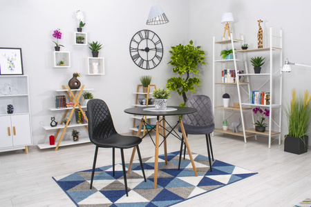 Tapicerowane krzesło ASTI - Ciemnoszare, welurowe krzesło z ozdobnym pikowaniem