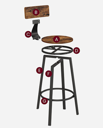 Taborety barowe do kuchni - Krzesła barowe Loft - Hokery 2 sztuki - VASAGLE LBC026B01V1