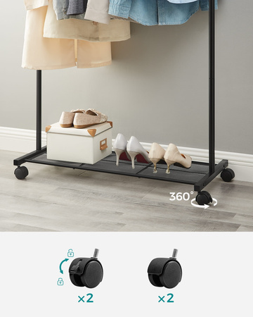 Mobilny wieszak na ubrania - Czarny stojak na ubrania na kółkach SONGMICS HSR25BKV1