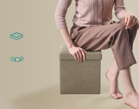 Beżowa składana pufa ze schowkiem - Tapicerowana pufa do przechowywania SONGMICS LSF028K01