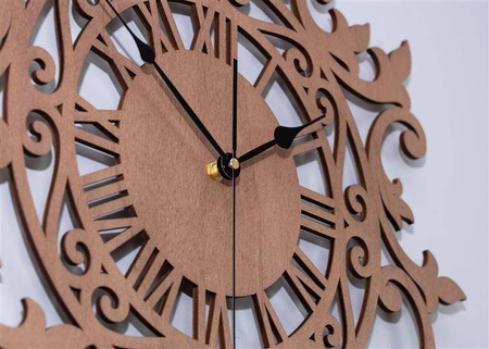 Zegar ścienny BENEDICT 50x62 cm z piękną ażurową tarczą w kolorze drewna orzech, marka ORNAMENTI