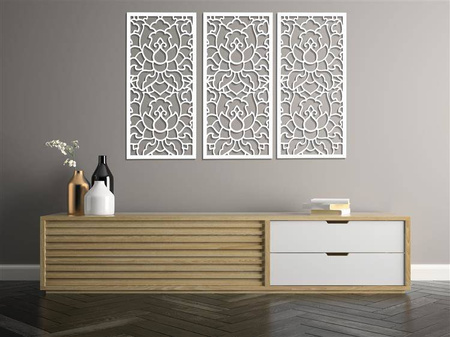 DEKORACYJNE PANELE AŻUROWE, ZESTAW 3 DEKORÓW, LOTOS STYLE, DEKORACJA ŚCIENNA 3D, 90 x 126 cm, CZARNY