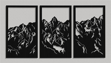 DEKORACYJNY PANEL AŻUROWY, GÓRY, DEKORACJA ŚCIENNA 3D, ORNAMENT, 80 x 150 cm, CZARNY