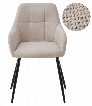 Beżowe krzesło BENI - Kubełkowe, tapicerowane krzesło z podłokietnikami