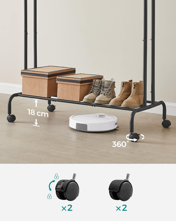 Czarny stojący wieszak na kółkach - Podwójny stojak na ubrania - SONGMICS HSR107B01