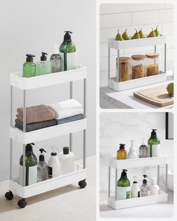 Biały regał na kółkach - Wózek półka na kółkach (3 półki) - SONGMICS KSC007W01