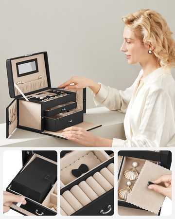 Czarna szkatułka na biżuterię - Organizer na biżuterię - SONGMICS JBC121B