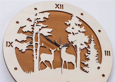 Dekoracyjny zegar ścienny JELONKI wykonany ze sklejki, styl skandynawski, marka ORNAMENTI