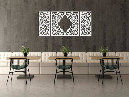 AŻUROWY TRYPTYK DEKORACYJNY, CLEMENTINE, DEKORACJA ŚCIENNA 3D, WŁOSKI STYL, ORNAMENT,75 x 160 cm, CZARNY