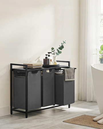 Czarny kosz na pranie 114l Loft - Kosz na bieliznę 3 komory - VASAGLE BLH301G01