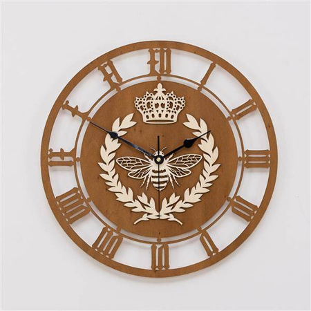 Dekoracyjny zegar ścienny KRÓLOWA PSZCZÓŁ w kolorze bejcy sosnowej, ORNAMENTI