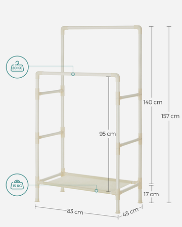Kremowy stojący wieszak na ubrania - Podwójny stojak na ubrania - SONGMICS RDR01WT