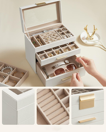 Szkatułka na biżuterię - Pudełko, organizer, kuferek na biżuterię SONGMICS JBC161W01