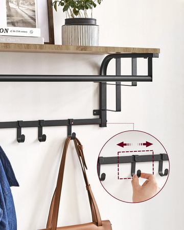 Wieszak ścienny z półką - Industrialna półka wisząca (Dąb Sonoma) VASAGLE LCR012B11