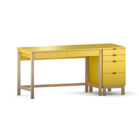 Zestaw VERYSIMPL B-DES5/2 + D-DES5 — biurko z kontenerem, 6 szuflad, stelaż z litego drewna