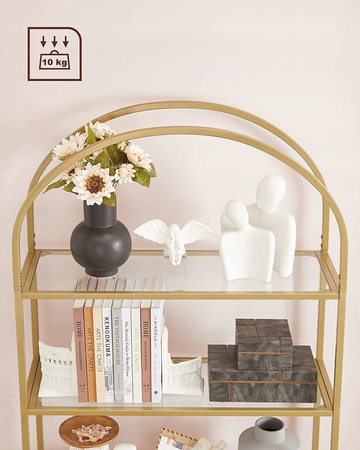 Złoty szklany regał do salonu Glamour - Metalowa 5-poziomowa połka - VASAGLE LGT050A01