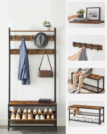 Stojący wieszak na ubrania z siedziskiem i szafką na buty Loft - VASAGLE HSR405B01