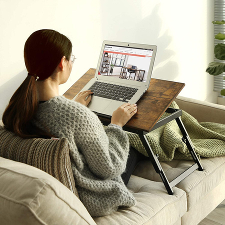 Loftowy stolik pod laptopa - czarne nóżki i brązowy blat - VASAGLE LLD104BY