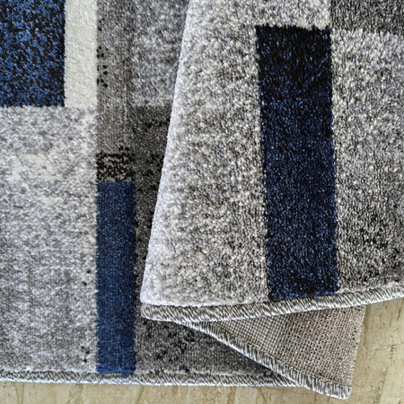 Nowoczesny dywan geometryczny szary z niebieskimi elementami OTTO 09 - 200x290 cm