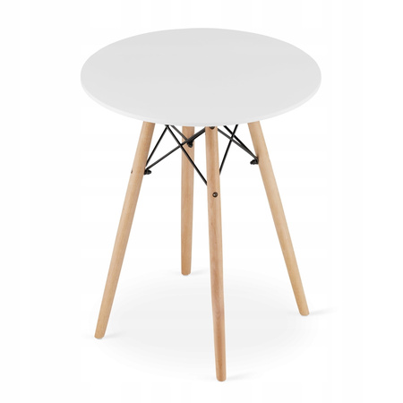 Zestaw stół i 2 krzesła do małej kuchni: Biały okrągły stół TODI 60cm i 2 różowe krzesła LAGO