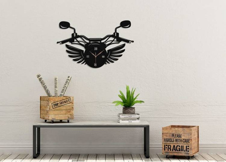 Oryginalny zegar ścienny MOTOCYKL 44x72 cm wykonany ze sklejki 4 mm, kolor czarny, ORNAMENTI