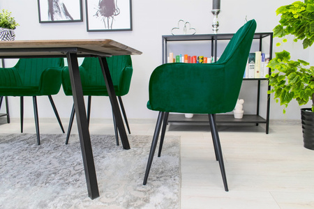 Tapicerowane krzesła z podłokietnikami LUGO butelkowa zieleń - Fotele do jadalni (2 sztuki)